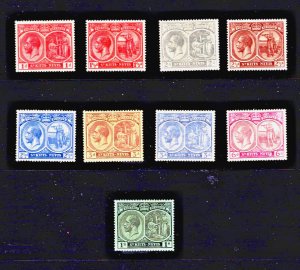 St Kitts Nevis: 1921,  KGV part set to 1/- Multi Script CA, Mint