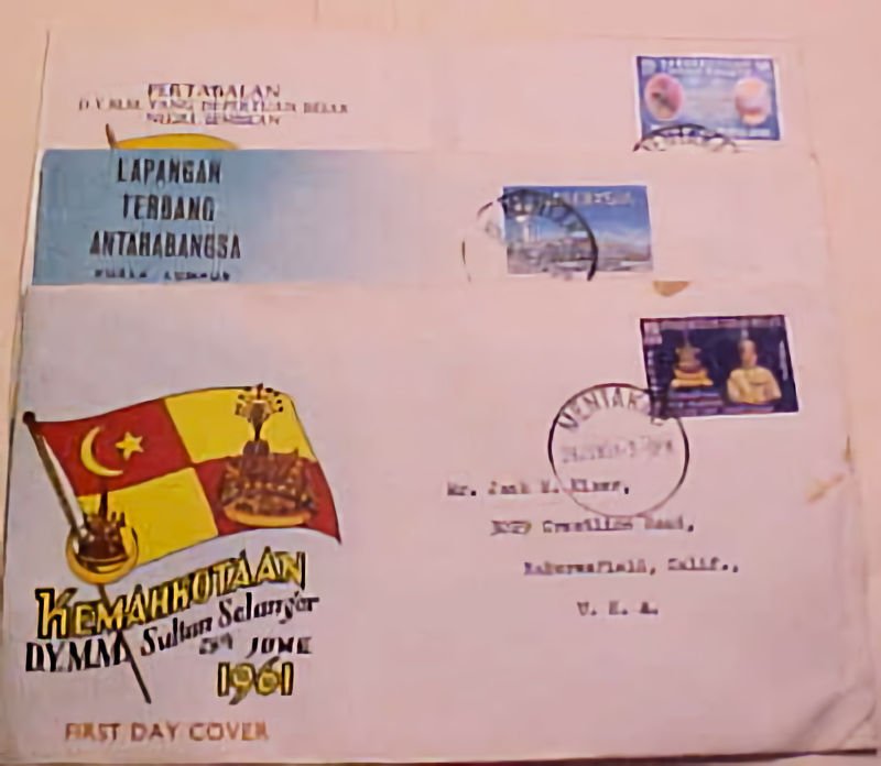 MALAYSIA FDC 1961X2 1965.1 WITH FOLD AWAY FROM STAMP ALL TO US