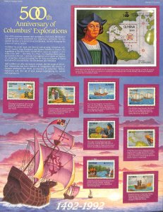 Postal Commemorative Society Stamp Panel MNH, Guyana, Columbus Explorations