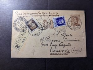 1929 Registered Italy Postcard Cover Lecce to Sancetario Lecci