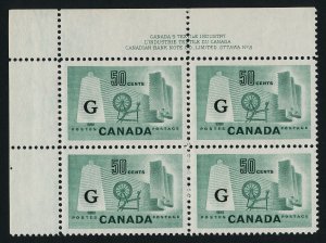 Canada O38 TL Block Plate 2 MNH Textile Industry