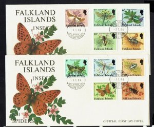 Falkland Islands: 1984, Insects and Spiders, definitive set on 3 FDCs