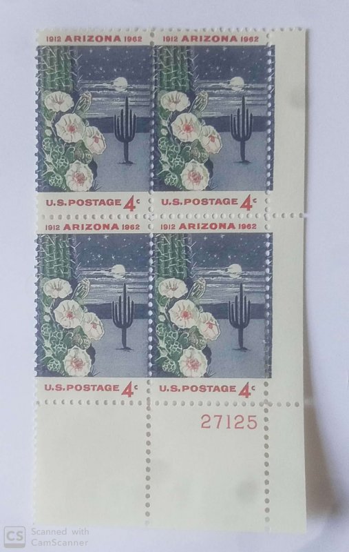  US SCOTT  # 1192 MNH BKL OF 4 ,, PL # 1912 ARIZONA 1962