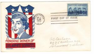 US 1013 (Me-8) 3c Women in Armed Services on FDC Cachet Craft Cachet ECV $15.00