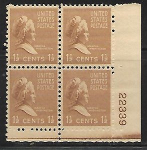 #805 Presidential  Lower Right Plate Block #22339 F VF NH DCV=$2.50