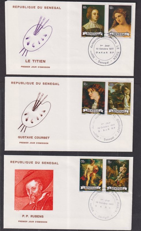 Senegal   #456-461   FDC  1977  paintings by Rubens , Titian and Courbet