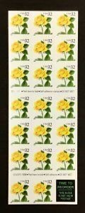 SCOTT  3049a  YELLOW ROSE  32¢  BOOKLET PANE OF 20  MNH  SHERWOOD STAMP