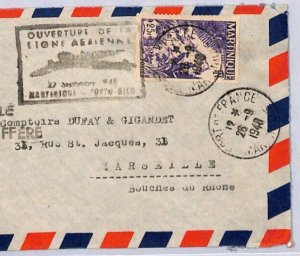 France Cols MARTINIQUE Cover 1948 Air Mail FIRST FLIGHT Cachet PUERTO RICO ZF17