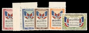 Dominican Republic #C57-61 Cat$33.55+ (for hinged), 1946 National Anthem, com...