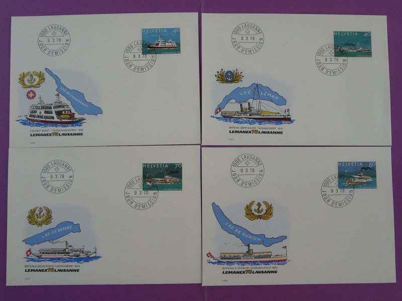 ship boat Lemanex philatelic exposition set of 4 FDC Switzerland 1978