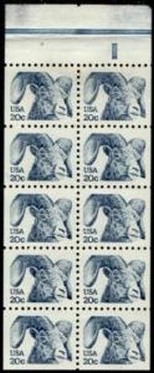 US Stamp #1949a MNH Booklet Pane of 10 Big Horn Ram w/ Tab Plate #2