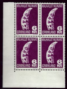 Beautiful Greenland #102 LL Plate Block MNH VF...Kalaallit is Hot now!