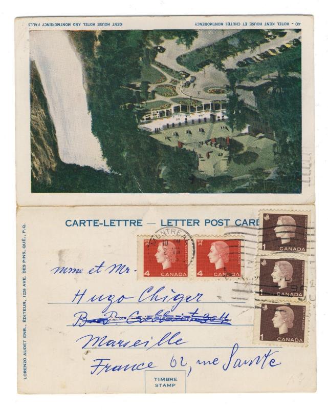 CANADA - 1963 1d & 4d definitives on Touristic Letter Post Card to France