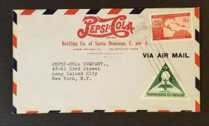 1940 Dominican Republic to New York USA Pepsi Bottling Advertising Airmail Cover