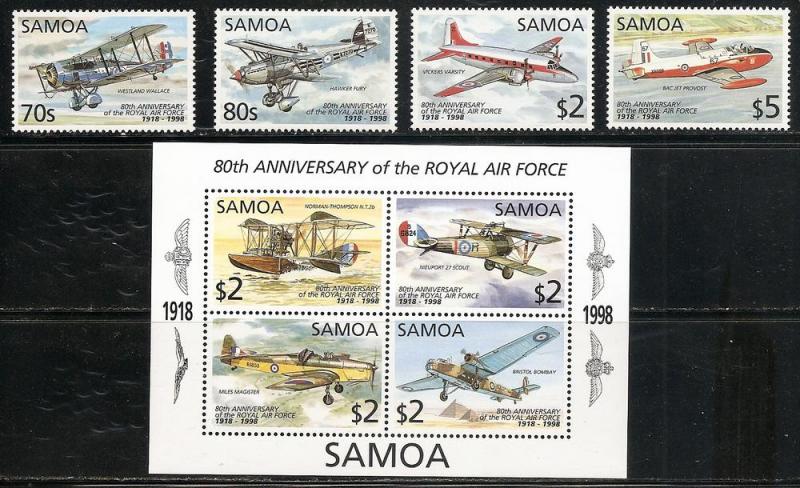 Samoa 957-61 1998 80th RAF set and s.s. MNH