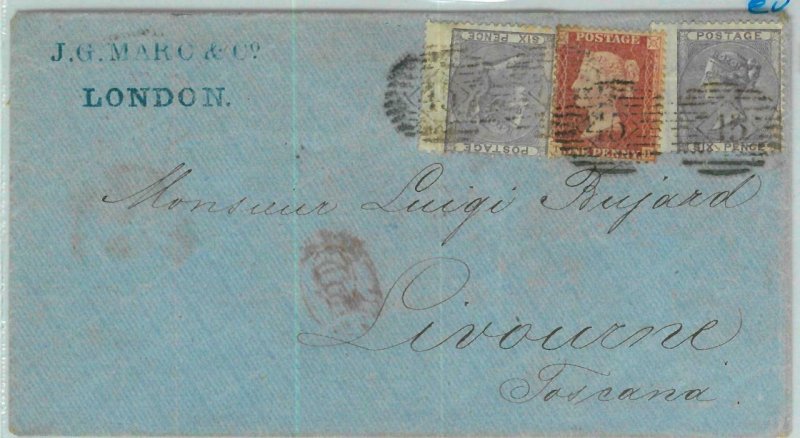 BK0705 - GB - POSTAL HISTORY - SG # 70*2 + 29  on COVER to Livorno ITALY 1861