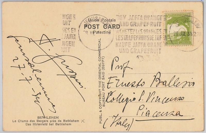 ISRAEL Palestine - POSTAL HISTORY: PICTORIAL set on POSTCARD 1934 - AGRICOLTURE