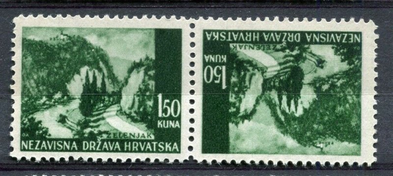 CROATIA; 1940s early WWII pictorial issue fine MINT MNH TETE-BECHE Pair, 1.50k