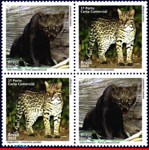 3220 BRAZIL 2012 CAT-MOORISH AND OCELOT, CATS, FAUNA, RHM C-3217-18, BLOCK MNH