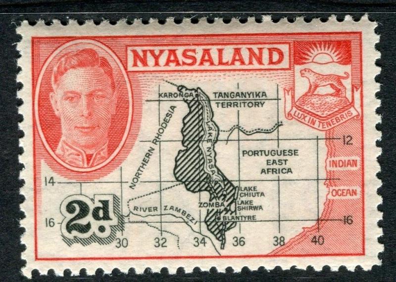 NYASALAND;  1945 early GVI issue fine Mint hinged 2d. value