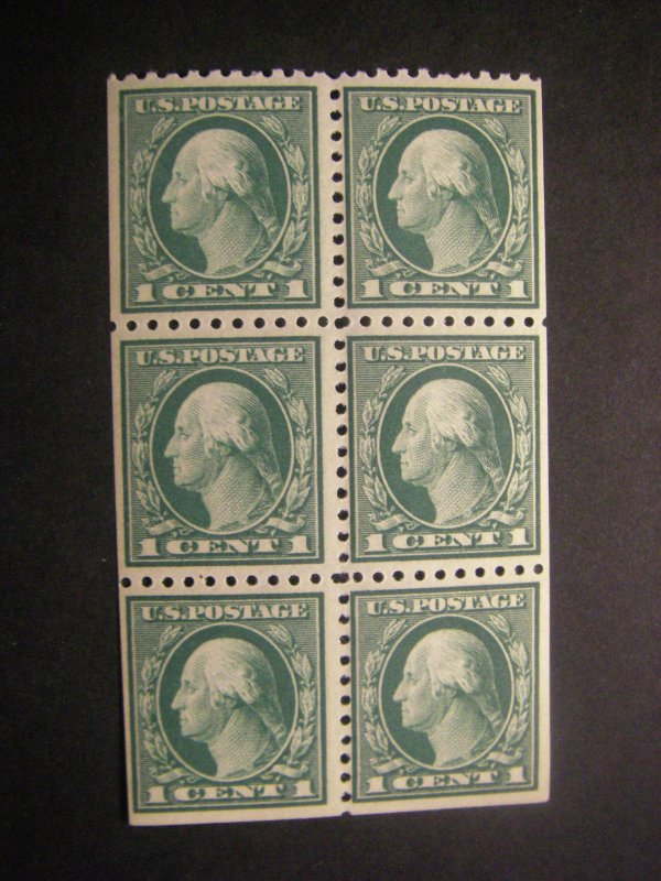 Scott 424d, 1c Washington, pane of 6, no tab, MNH Early Booklet Beauty