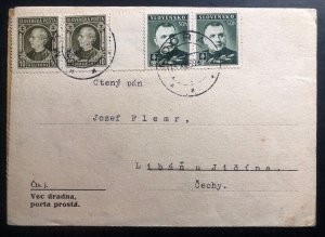 1939 modra Slovakia Postcard Cover To Jicin Czechoslovakia
