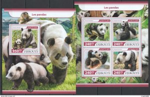 2017 Djibouti Pandas Bears Wild Animals #1712-15+Bl789 ** Fd1214