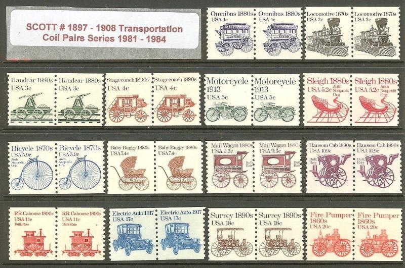 US Scott # 1897-1908 1981-84 Transportation Coil Pairs MNH 