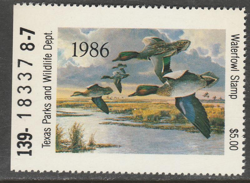 U.S.-TEXAS 6, STATE DUCK HUNTING PERMIT STAMP. MINT, NH. VF