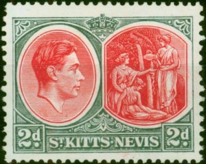 St Kitts Nevis 1941 2d Carmine & Deep Grey SG71a Chalk Fine LMM