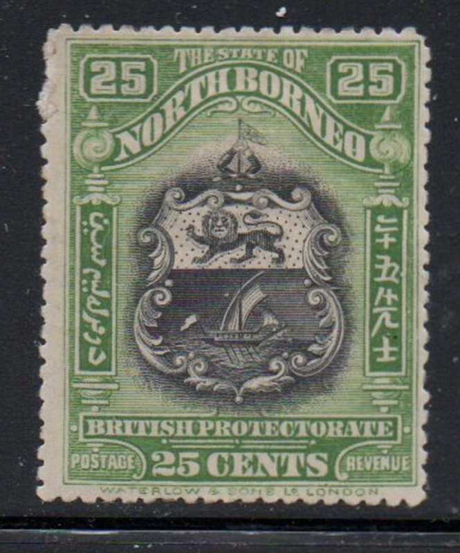 North Borneo Sc 152 1911 25 c yellow green & black Crest stamp mint