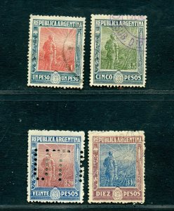 ARGENTINA SCOTT# 201-4 GJ# 359-62 AGRICULTURE SET HIGH VALUES USED AS SHOWN