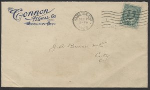 1908 The Connon Floral Co Cover Hamilton ONT to Local Address