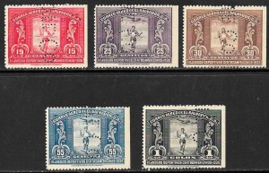 EL SALVADOR 1935 Airmail SPORTS Perfin Specimen Set Sc C36-C40 MNH