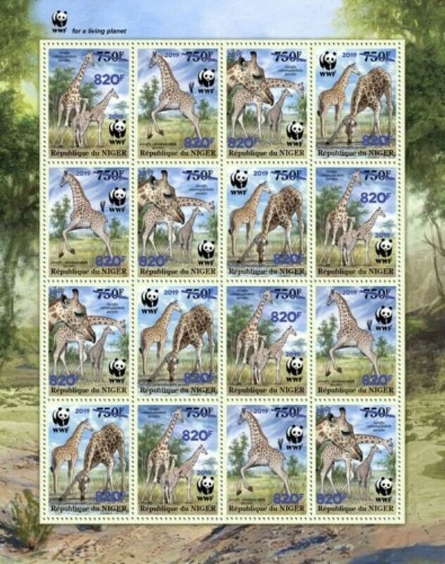 Niger - 2019 West African Giraffe & WWF Overprint - 16 Stamp Sheet - NIG190524f2