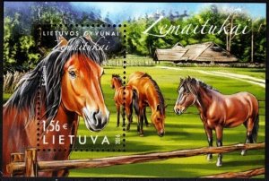 LITHUANIA 2016 FAUNA: Farm Animals - Horses. Souvenir Sheet, MNH