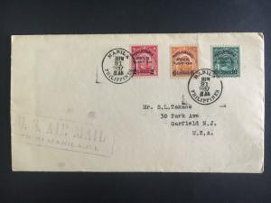 1937 Manila Philippines First Flight Cover  FFC to USA Arnacal Stamps