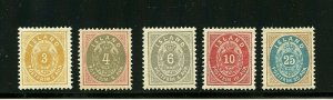 Iceland #21, 23, 25, 26, 29 (IC137) numerals 1896-1901, M, H, FVF, CV$200.00 