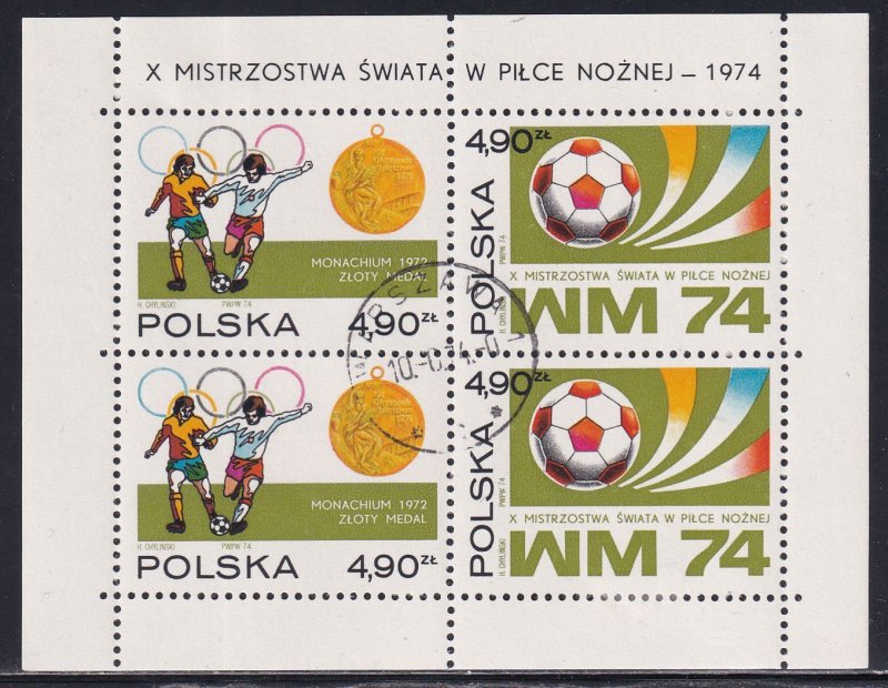 Poland 1974 Sc 2037a Munich World Cup Soccer Championships Stamp SS CTO H