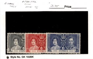 Cyprus, Postage Stamp, #140-142 Mint LH, 1937 Coronation King George (AC)