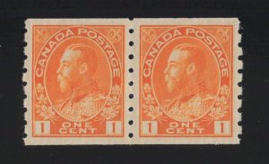 Canada Sc #126 (1923) 1c orange yellow Admiral Coil Pair Mint VF NH MNH 