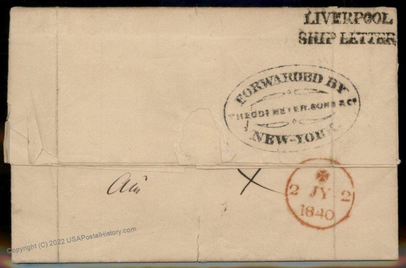 USA 1840 Venezuela NY Forwarding Agent England Cover Liverpool Ship Transa 92185