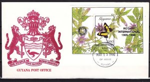Guyana, Scott cat. E24. B/fly s/sheet o/p for Rotary Int`l. First day cover.