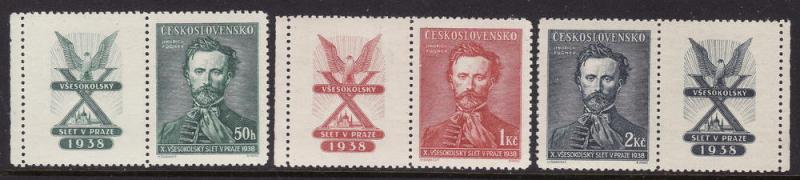 Czechoslovakia #246-48 with label F-VF Mint NH ** Sokol