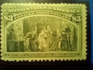 *REDUCED* Sc# 243 MLH 1893 Colombian Issue $3 yellow green