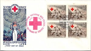 Philippines FDC 1956 - 50 Yrs Phil Nat'l RedCross - 4x20c Stamp - Block - F43165