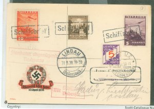 Liechtenstein J13 Useage on shipmail (Schiffsbrief) card from Lindau (Bodensee) to Vaduz. Austrian (C33,C34) German (A486) used