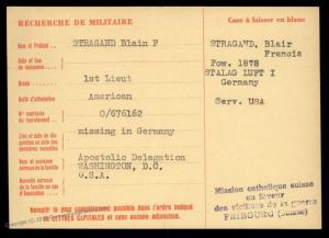 USA 1944 Germany POW Camp STALAG LUFT I Red Cross Card Switzerland 89251
