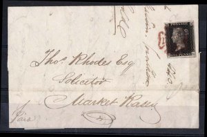 GB 1840 1d black plate 5 HL very fine used large margins on neat EL, tied fine