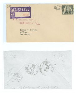 US 623 17c Woodrow Wilson (fourth bureau) single franking this registered first day cover (2c domestic first class + 15c minimum